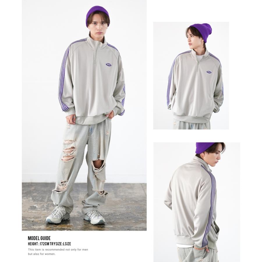 トラックジャケット メンズ SIDEWAY STANCE サイドウェイスタンス ハーフジップ ワンポイント刺しゅう ライン ジャージ ジャケット スケーター ストリート 韓国 | improves | 21