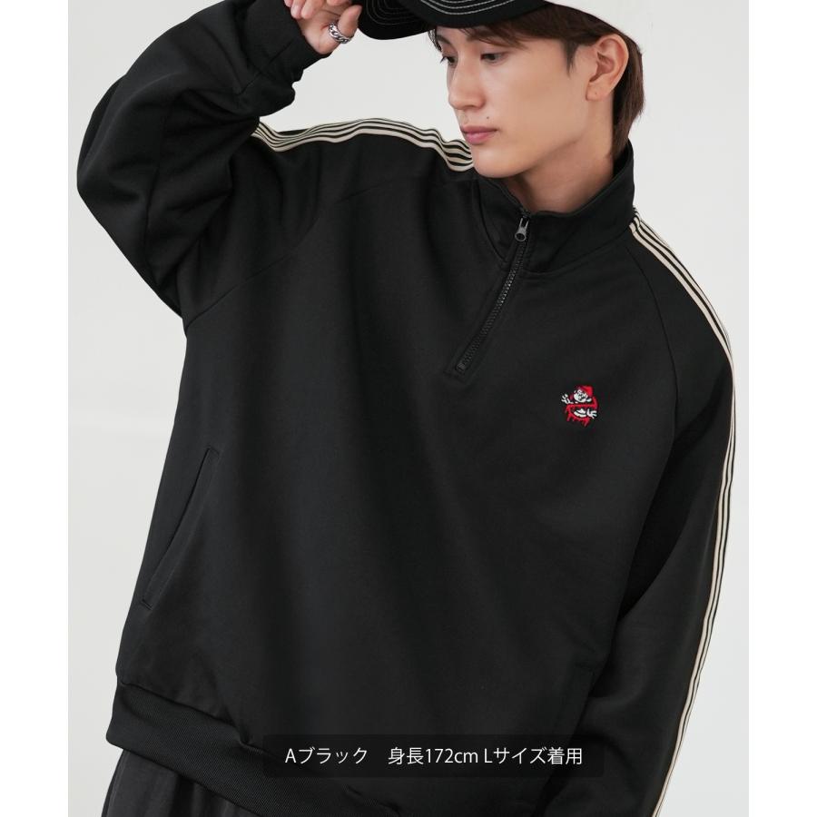 トラックジャケット メンズ SIDEWAY STANCE サイドウェイスタンス ハーフジップ ワンポイント刺しゅう ライン ジャージ ジャケット スケーター ストリート 韓国 | improves | 07