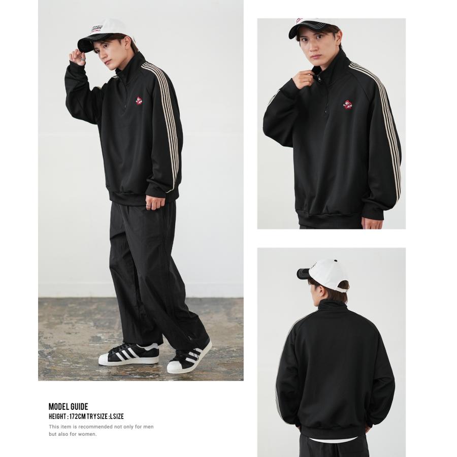 トラックジャケット メンズ SIDEWAY STANCE サイドウェイスタンス ハーフジップ ワンポイント刺しゅう ライン ジャージ ジャケット スケーター ストリート 韓国 | improves | 08