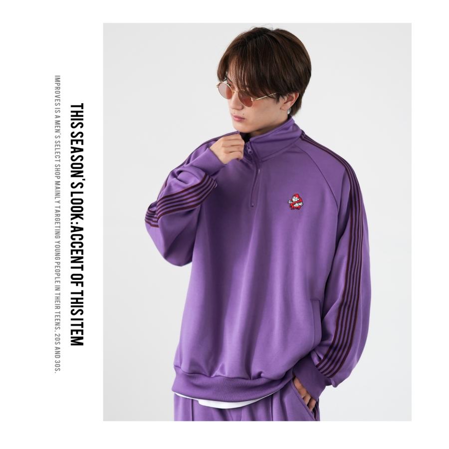 トラックジャケット メンズ SIDEWAY STANCE サイドウェイスタンス ハーフジップ ワンポイント刺しゅう ライン ジャージ ジャケット スケーター ストリート 韓国 | improves | 11