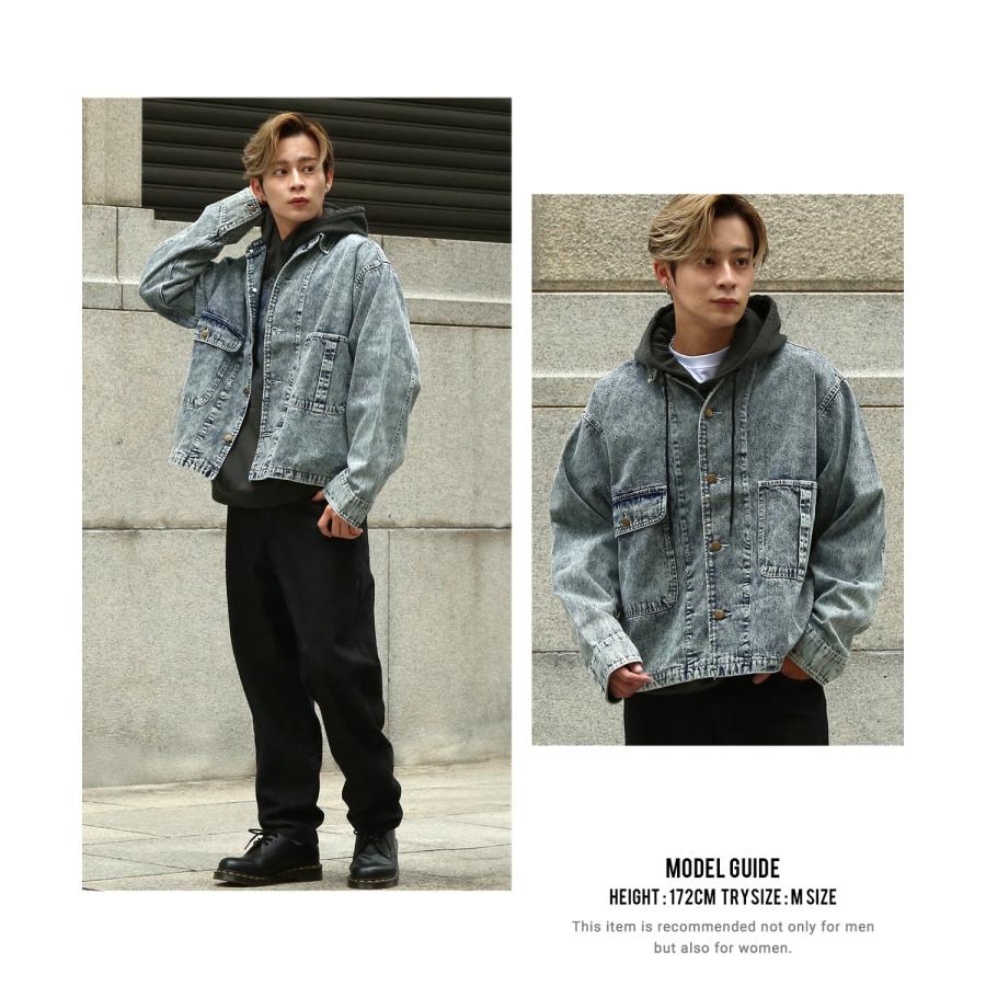 デニムジャケット メンズ SIDEWAY STANCE サイドウェイスタンス ケミカルウォッシュ 10.5oz オンス ブルゾン カジュアル スケーター ストリート 古着MIX 韓国 | improves | 13