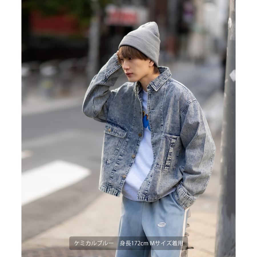 デニムジャケット メンズ SIDEWAY STANCE サイドウェイスタンス ケミカルウォッシュ 10.5oz オンス ブルゾン カジュアル スケーター ストリート 古着MIX 韓国 | improves | 14
