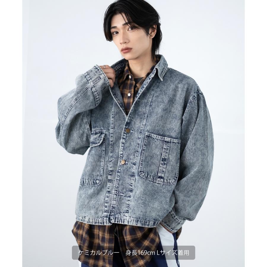 デニムジャケット メンズ SIDEWAY STANCE サイドウェイスタンス ケミカルウォッシュ 10.5oz オンス ブルゾン カジュアル スケーター ストリート 古着MIX 韓国 | improves | 16