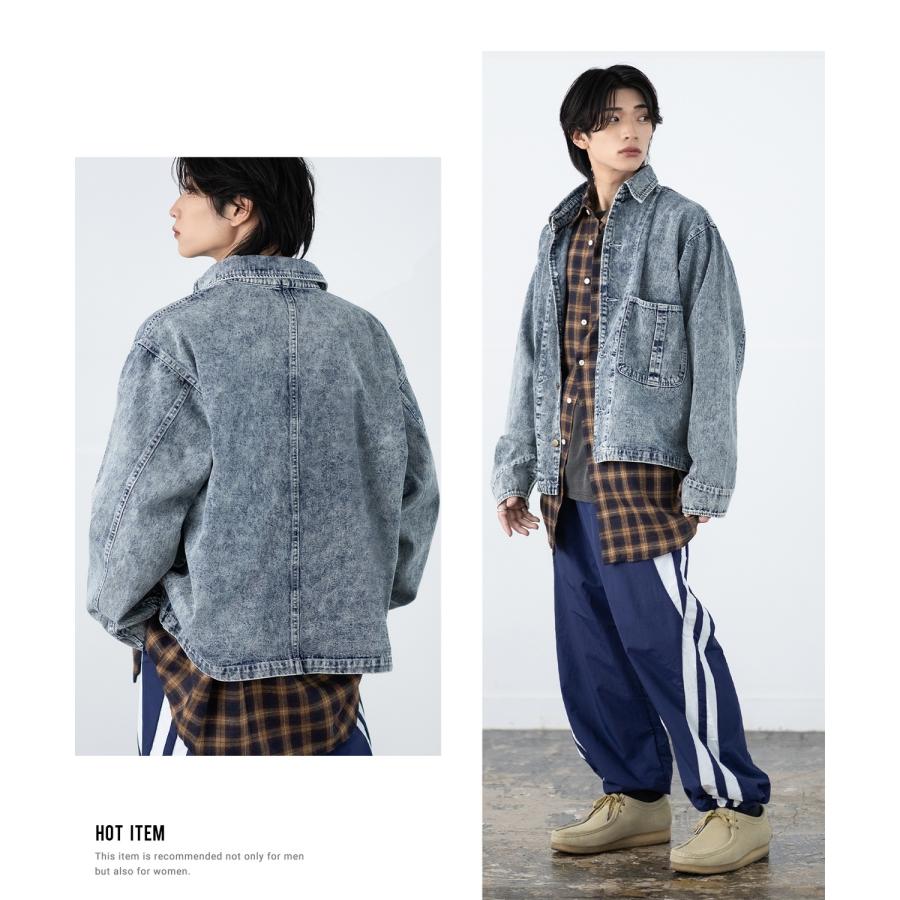 デニムジャケット メンズ SIDEWAY STANCE サイドウェイスタンス ケミカルウォッシュ 10.5oz オンス ブルゾン カジュアル スケーター ストリート 古着MIX 韓国 | improves | 18
