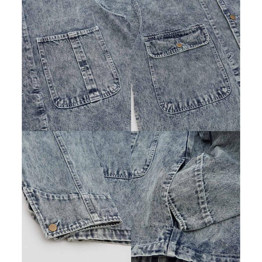 デニムジャケット メンズ SIDEWAY STANCE サイドウェイスタンス ケミカルウォッシュ 10.5oz オンス ブルゾン カジュアル スケーター ストリート 古着MIX 韓国 | improves | 21