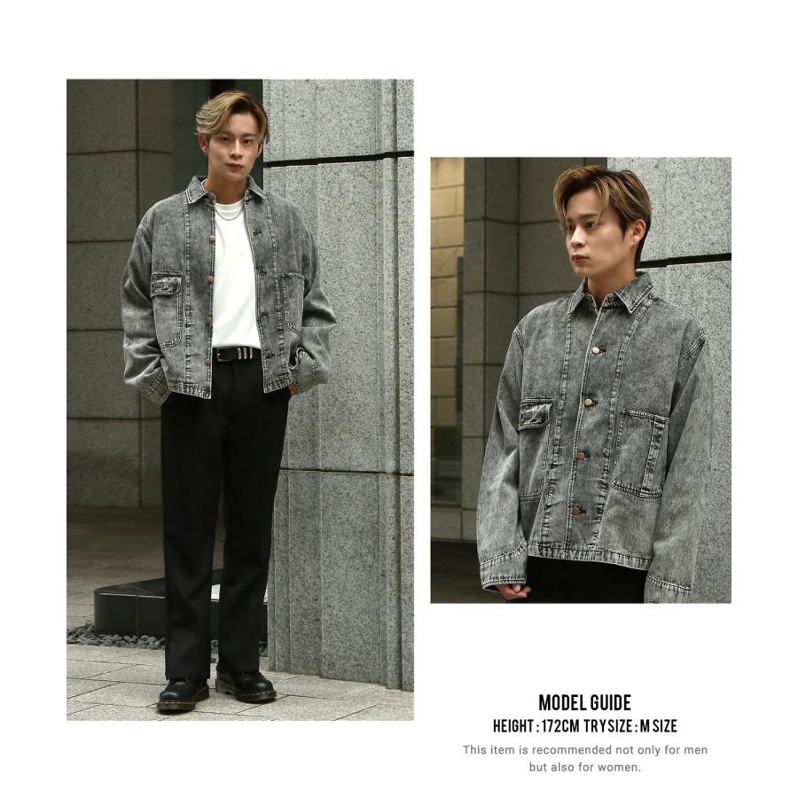 デニムジャケット メンズ SIDEWAY STANCE サイドウェイスタンス ケミカルウォッシュ 10.5oz オンス ブルゾン カジュアル スケーター ストリート 古着MIX 韓国 | improves | 03