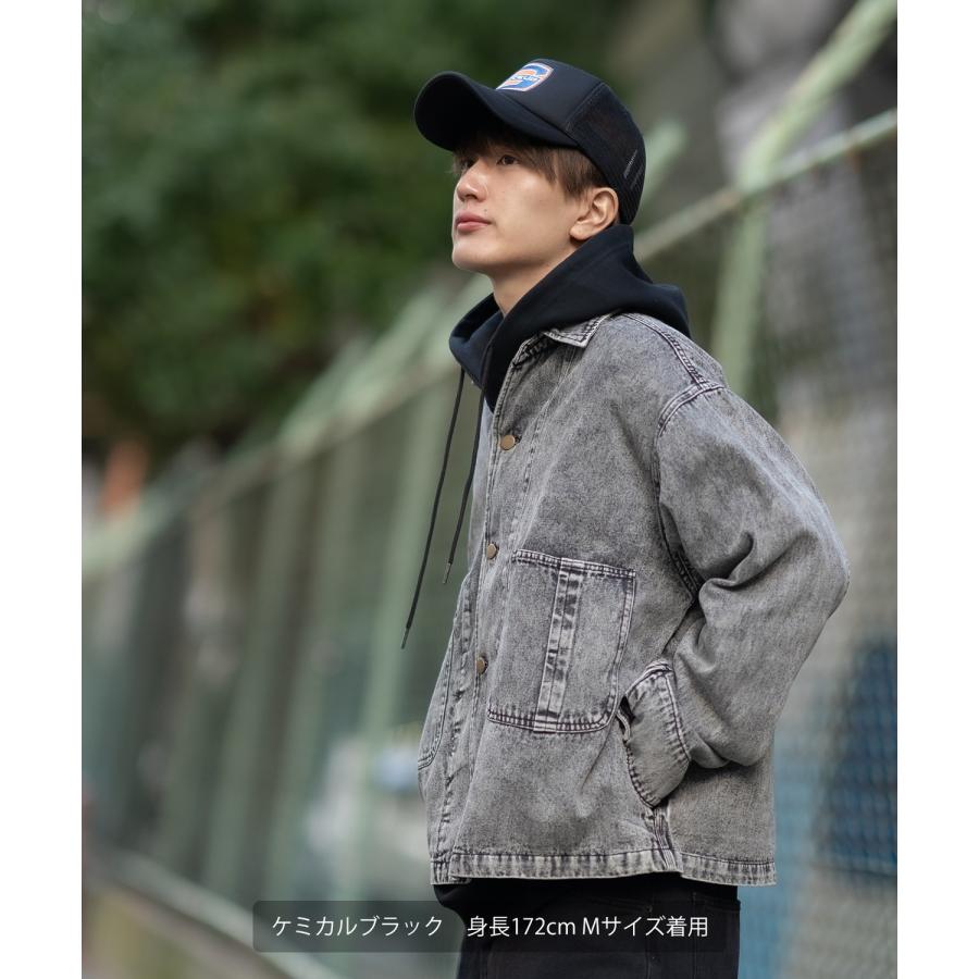 デニムジャケット メンズ SIDEWAY STANCE サイドウェイスタンス ケミカルウォッシュ 10.5oz オンス ブルゾン カジュアル スケーター ストリート 古着MIX 韓国 | improves | 05