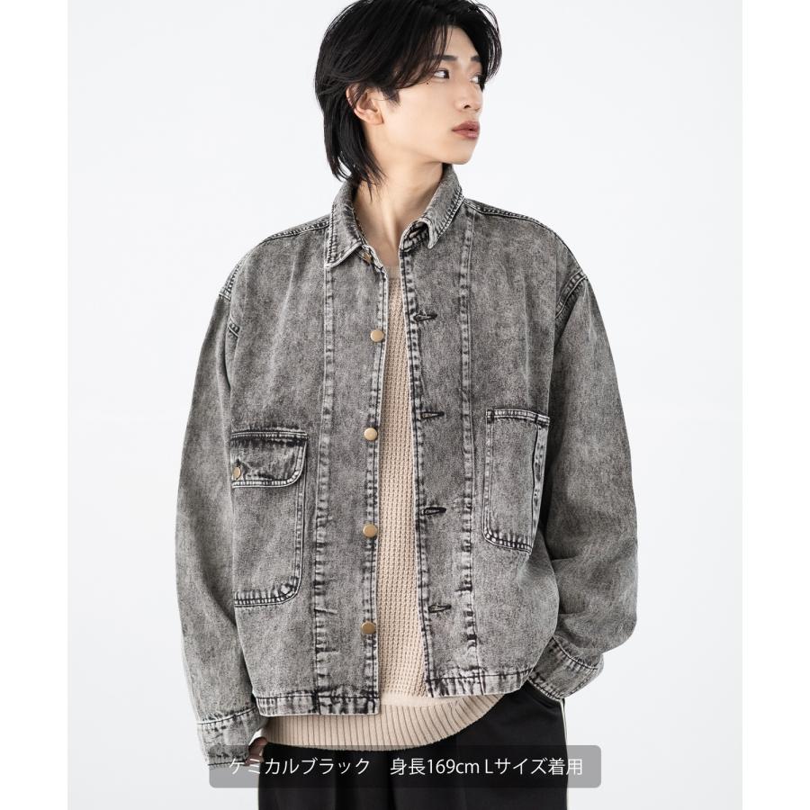 デニムジャケット メンズ SIDEWAY STANCE サイドウェイスタンス ケミカルウォッシュ 10.5oz オンス ブルゾン カジュアル スケーター ストリート 古着MIX 韓国 | improves | 07
