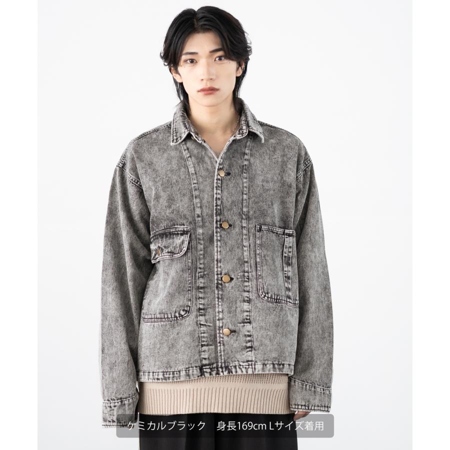 デニムジャケット メンズ SIDEWAY STANCE サイドウェイスタンス ケミカルウォッシュ 10.5oz オンス ブルゾン カジュアル スケーター ストリート 古着MIX 韓国 | improves | 08