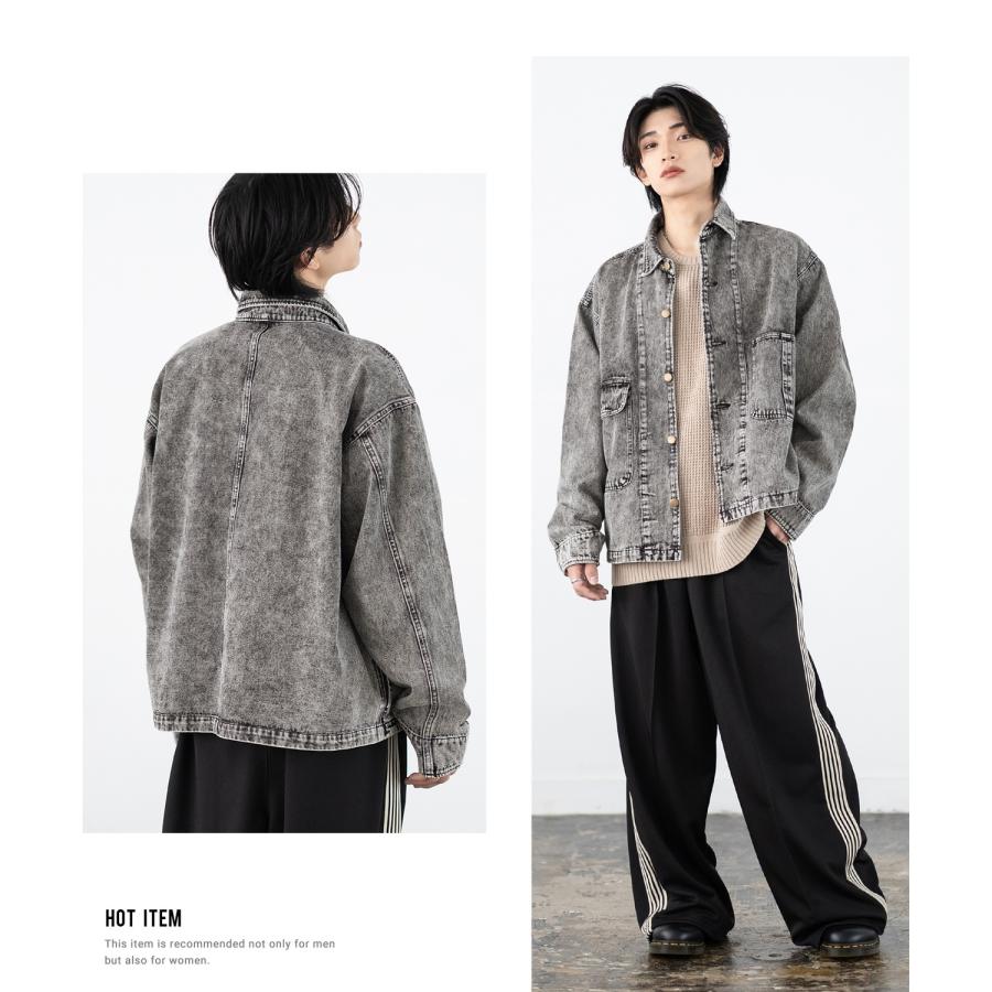 デニムジャケット メンズ SIDEWAY STANCE サイドウェイスタンス ケミカルウォッシュ 10.5oz オンス ブルゾン カジュアル スケーター ストリート 古着MIX 韓国 | improves | 09