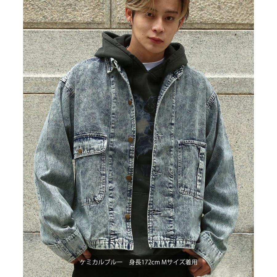 デニムジャケット メンズ SIDEWAY STANCE サイドウェイスタンス ケミカルウォッシュ 10.5oz オンス ブルゾン カジュアル スケーター ストリート 古着MIX 韓国 | improves | 11