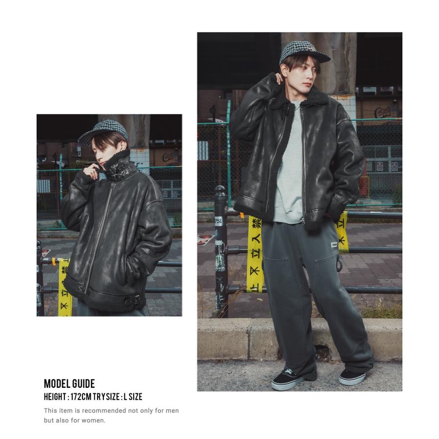 ムートンジャケット メンズ SIDEWAY STANCE B-3 フェイクムートンコート ミリタリー オーバーサイズ 大きめ アメカジ カジュアル スケーター ストリート 韓国 | improves | 15