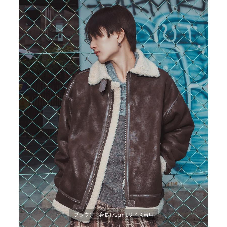 ムートンジャケット メンズ SIDEWAY STANCE B-3 フェイクムートンコート ミリタリー オーバーサイズ 大きめ アメカジ カジュアル スケーター ストリート 韓国 | improves | 17