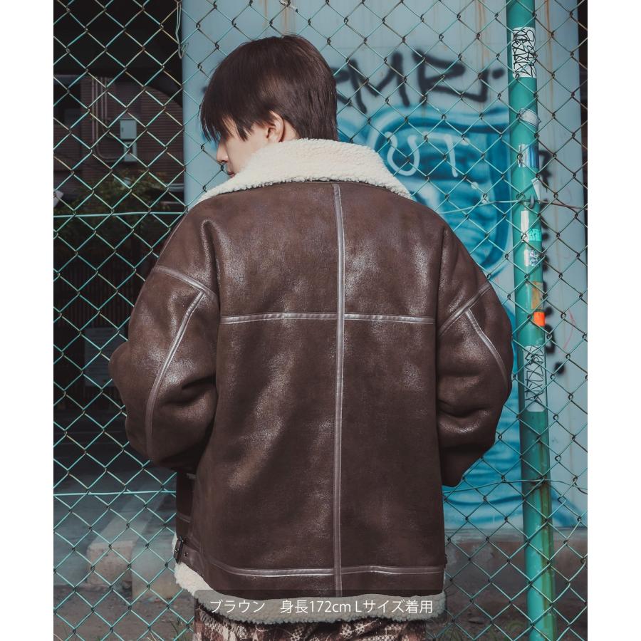 ムートンジャケット メンズ SIDEWAY STANCE B-3 フェイクムートンコート ミリタリー オーバーサイズ 大きめ アメカジ カジュアル スケーター ストリート 韓国 | improves | 18