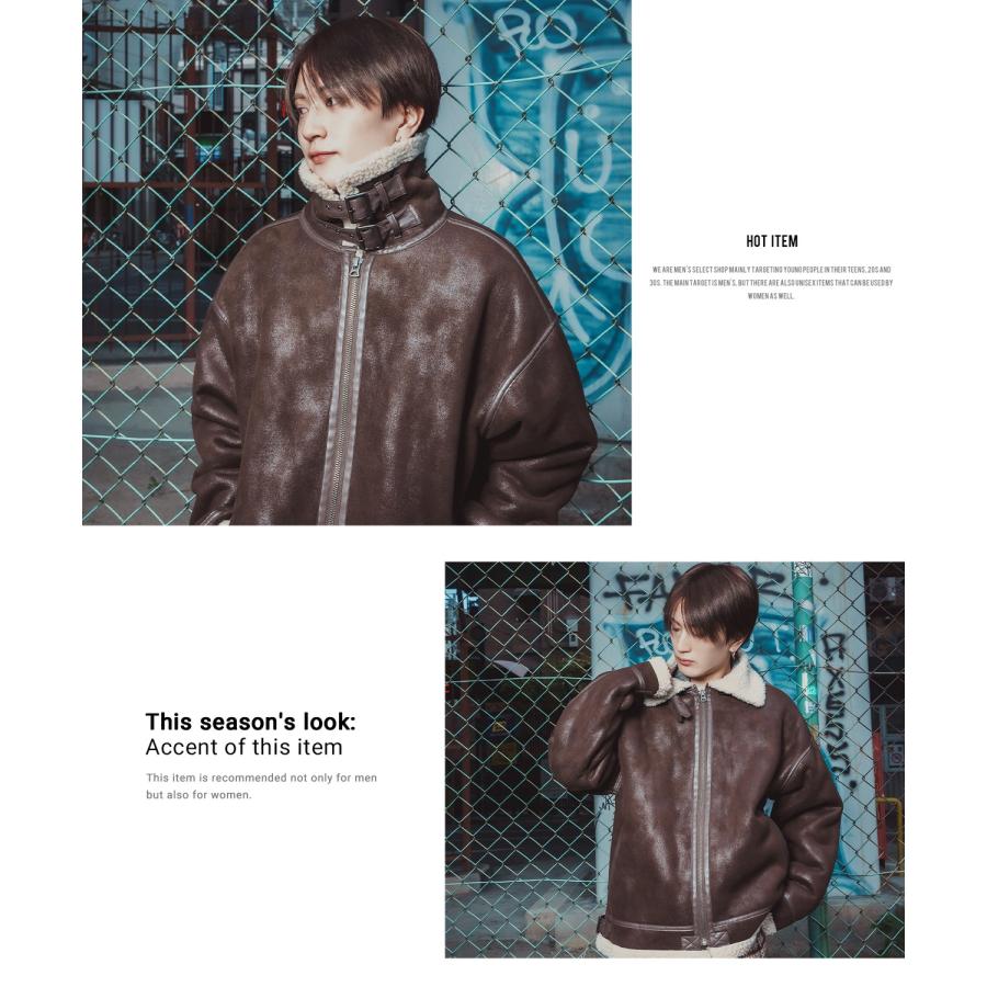 ムートンジャケット メンズ SIDEWAY STANCE B-3 フェイクムートンコート ミリタリー オーバーサイズ 大きめ アメカジ カジュアル スケーター ストリート 韓国 | improves | 19