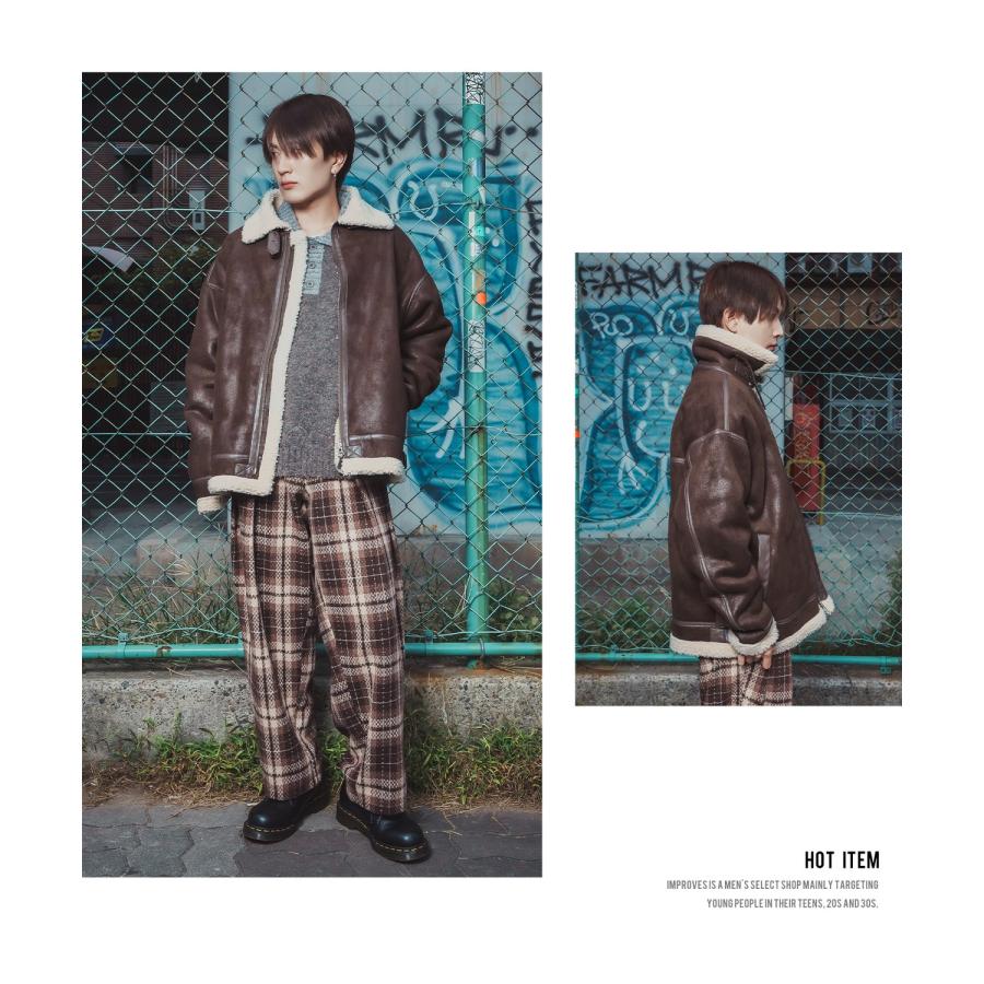 ムートンジャケット メンズ SIDEWAY STANCE B-3 フェイクムートンコート ミリタリー オーバーサイズ 大きめ アメカジ カジュアル スケーター ストリート 韓国 | improves | 20