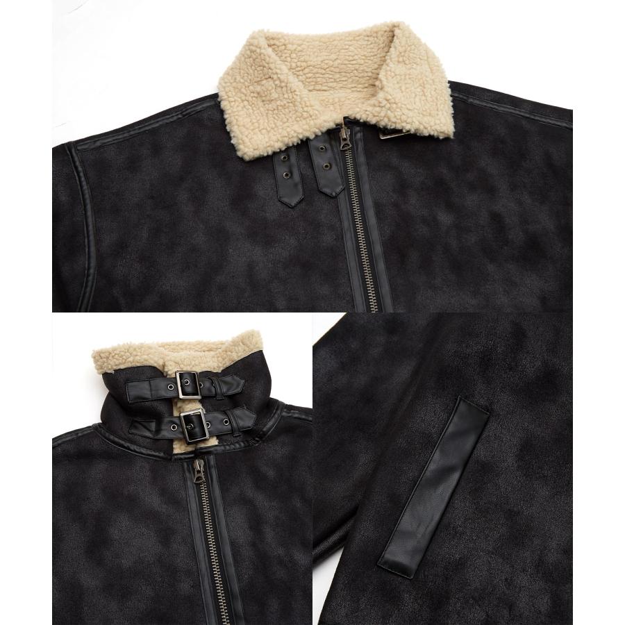 ムートンジャケット メンズ SIDEWAY STANCE B-3 フェイクムートンコート ミリタリー オーバーサイズ 大きめ アメカジ カジュアル スケーター ストリート 韓国 | improves | 21