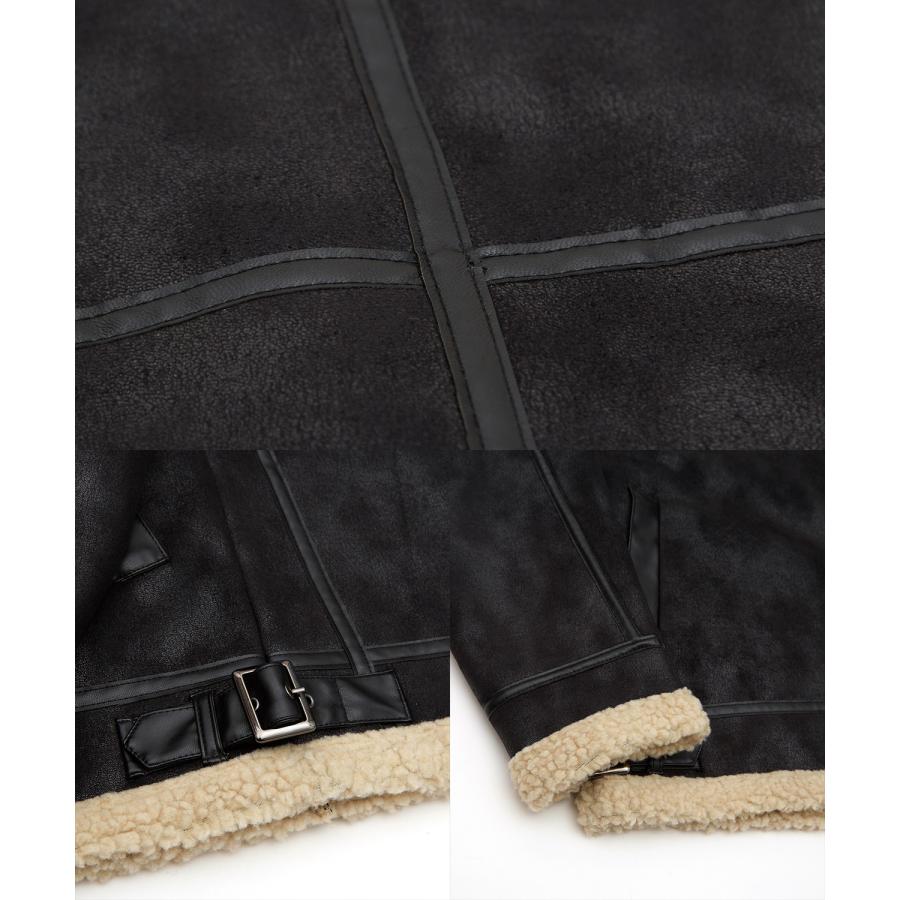 ムートンジャケット メンズ SIDEWAY STANCE B-3 フェイクムートンコート ミリタリー オーバーサイズ 大きめ アメカジ カジュアル スケーター ストリート 韓国 | improves | 22