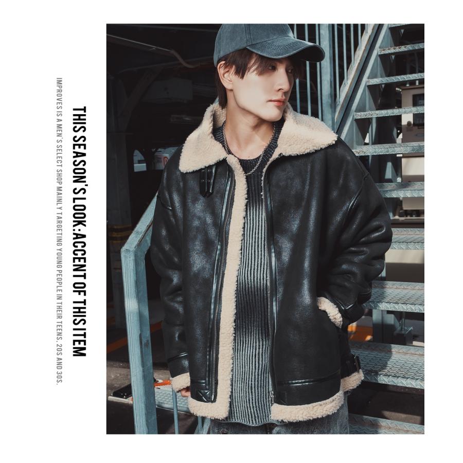 ムートンジャケット メンズ SIDEWAY STANCE B-3 フェイクムートンコート ミリタリー オーバーサイズ 大きめ アメカジ カジュアル スケーター ストリート 韓国 | improves | 05