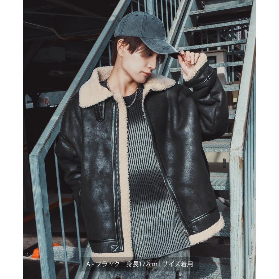 ムートンジャケット メンズ SIDEWAY STANCE B-3 フェイクムートンコート ミリタリー オーバーサイズ 大きめ アメカジ カジュアル スケーター ストリート 韓国 | improves | 06