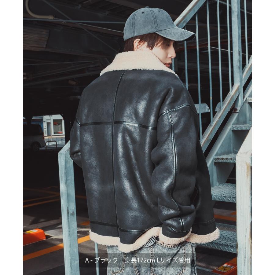 ムートンジャケット メンズ SIDEWAY STANCE B-3 フェイクムートンコート ミリタリー オーバーサイズ 大きめ アメカジ カジュアル スケーター ストリート 韓国 | improves | 07