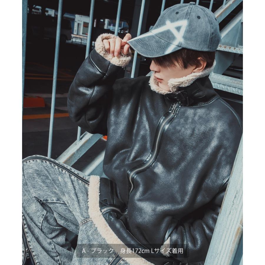 ムートンジャケット メンズ SIDEWAY STANCE B-3 フェイクムートンコート ミリタリー オーバーサイズ 大きめ アメカジ カジュアル スケーター ストリート 韓国 | improves | 08