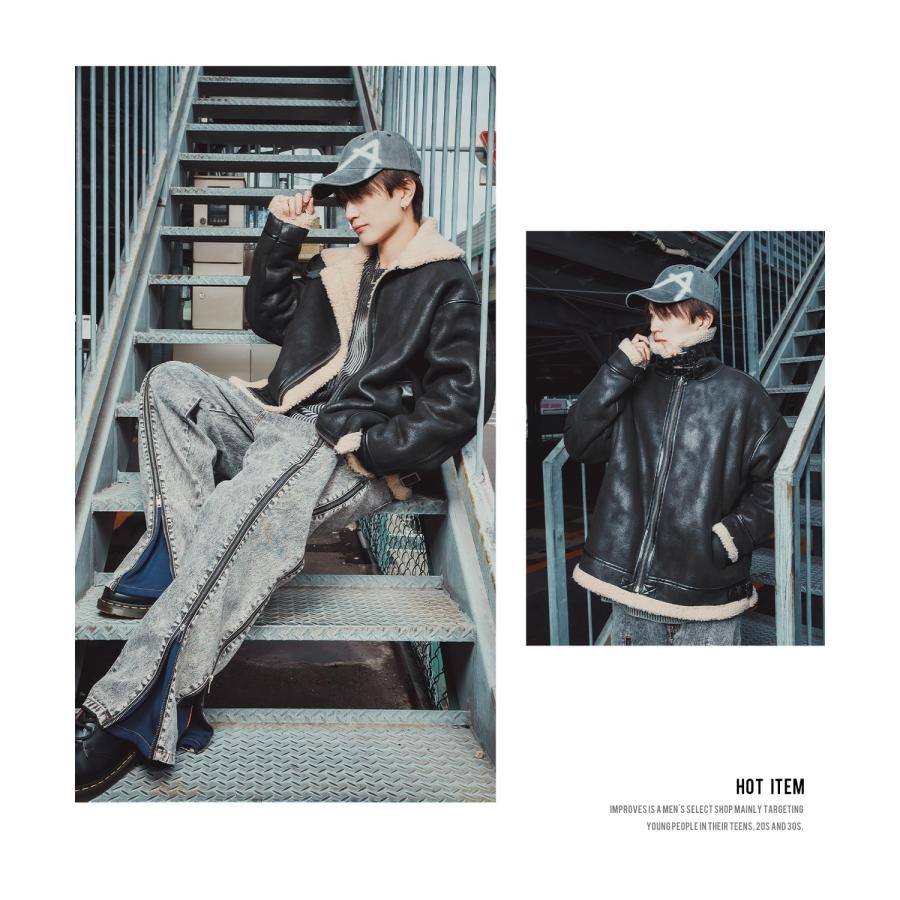 ムートンジャケット メンズ SIDEWAY STANCE B-3 フェイクムートンコート ミリタリー オーバーサイズ 大きめ アメカジ カジュアル スケーター ストリート 韓国 | improves | 09