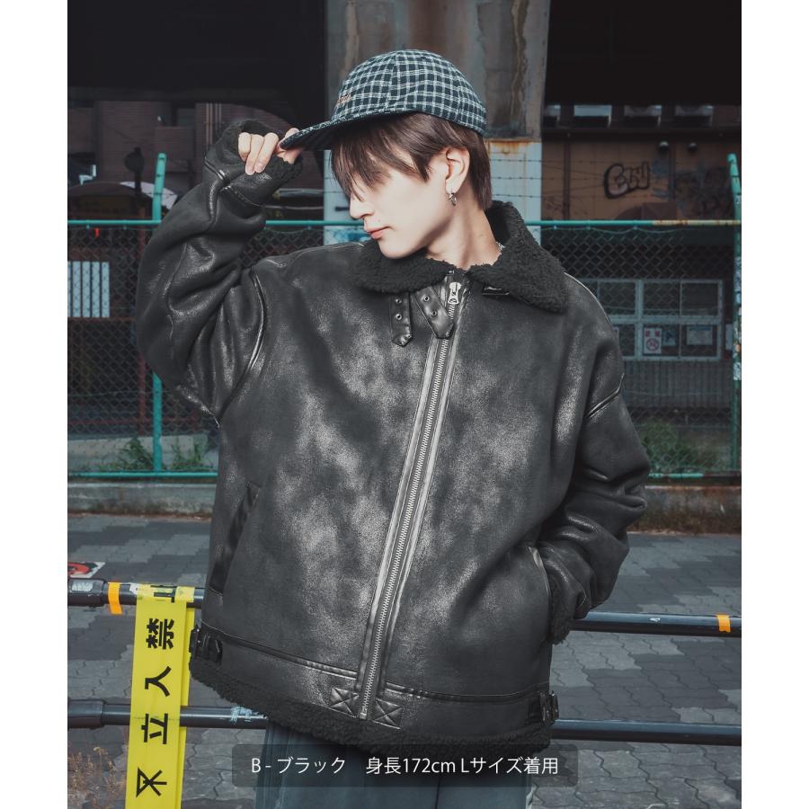 ムートンジャケット メンズ SIDEWAY STANCE B-3 フェイクムートンコート ミリタリー オーバーサイズ 大きめ アメカジ カジュアル スケーター ストリート 韓国 | improves | 10