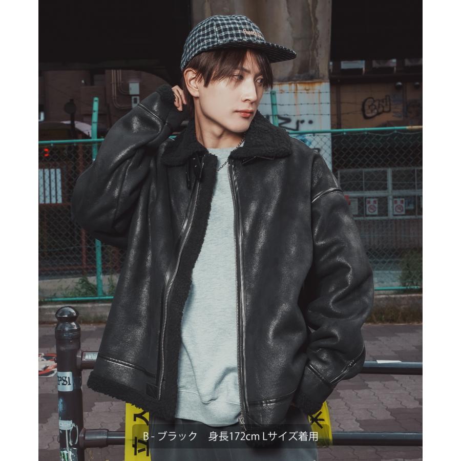 ムートンジャケット メンズ SIDEWAY STANCE B-3 フェイクムートンコート ミリタリー オーバーサイズ 大きめ アメカジ カジュアル スケーター ストリート 韓国 | improves | 11