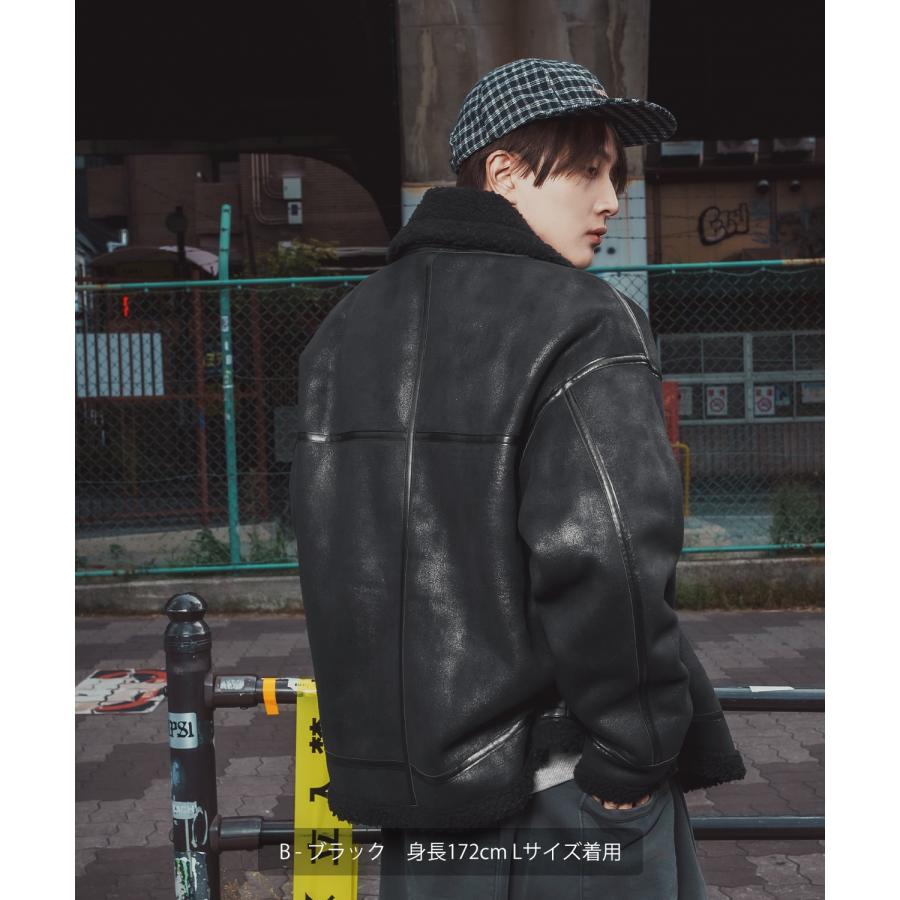 ムートンジャケット メンズ SIDEWAY STANCE B-3 フェイクムートンコート ミリタリー オーバーサイズ 大きめ アメカジ カジュアル スケーター ストリート 韓国 | improves | 12