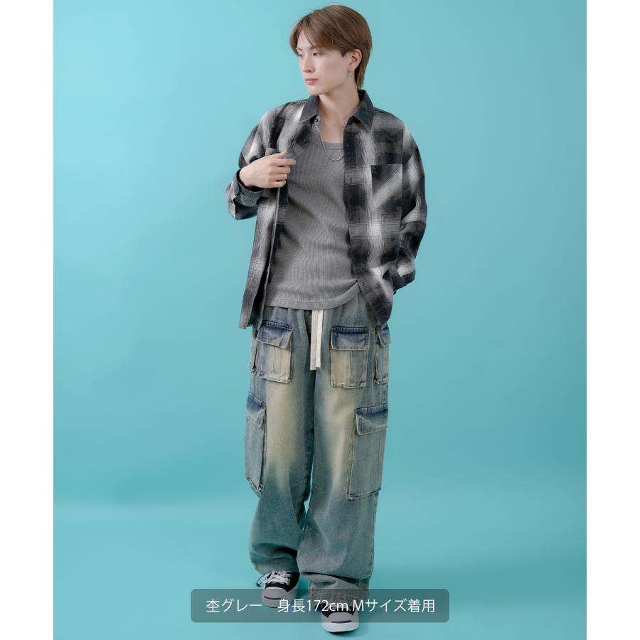 タンクトップ メンズ レディース サイドウェイスタンス ワッフル トップス アメカジ カジュアル スケーター ストリート 古着MIX 韓国ファッション | improves | 07