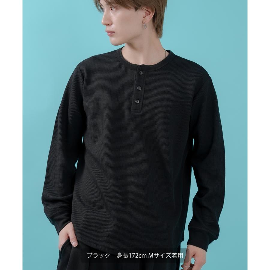 長袖Tシャツ メンズ レディース ワッフル ヘンリー ネック カットソー 大きめ アメカジ カジュアル スケーター ストリート 古着MIX 韓国ファッション | improves | 09