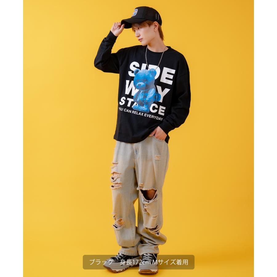 長袖Tシャツ メンズ SIDEWAY STANCE サイドウェイスタンス オリジナルプリント ダウナーベア グラフィック ロンT カットソー スケーター ストリート 古着 韓国 | improves | 10