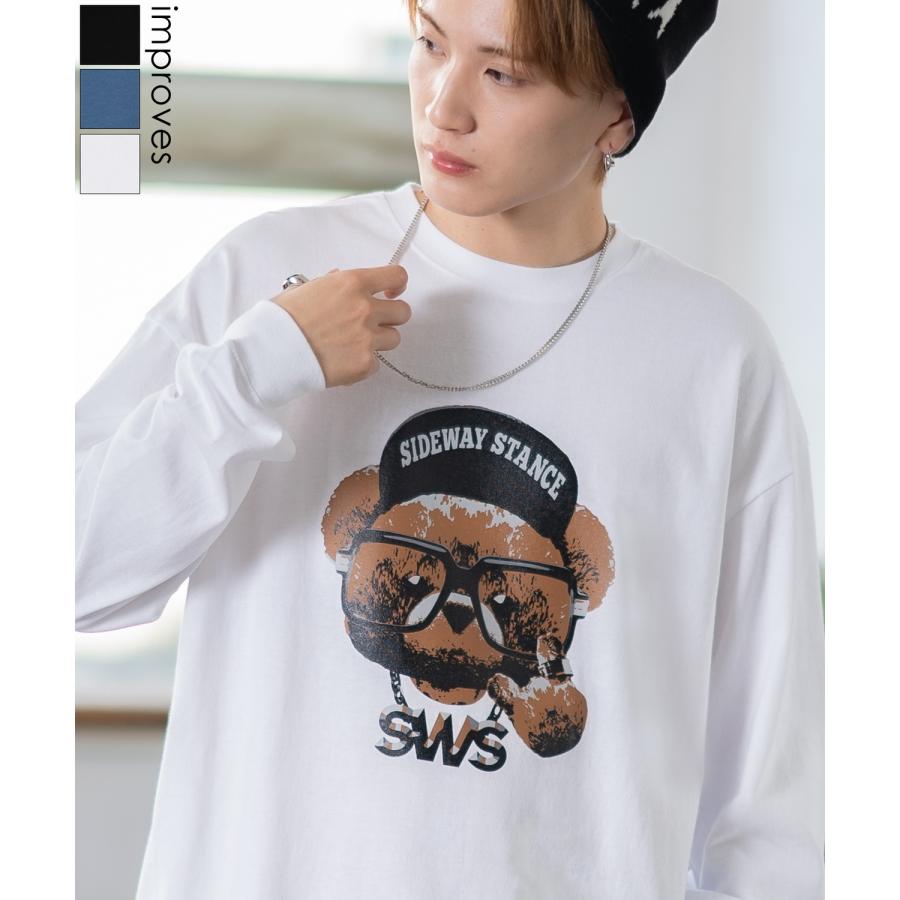 長袖Tシャツ メンズ SIDEWAY STANCE サイドウェイスタンス オリジナルプリント チーズベア カットソー ロンT カジュアル スケーター ストリート 古着MIX 韓国 | improves