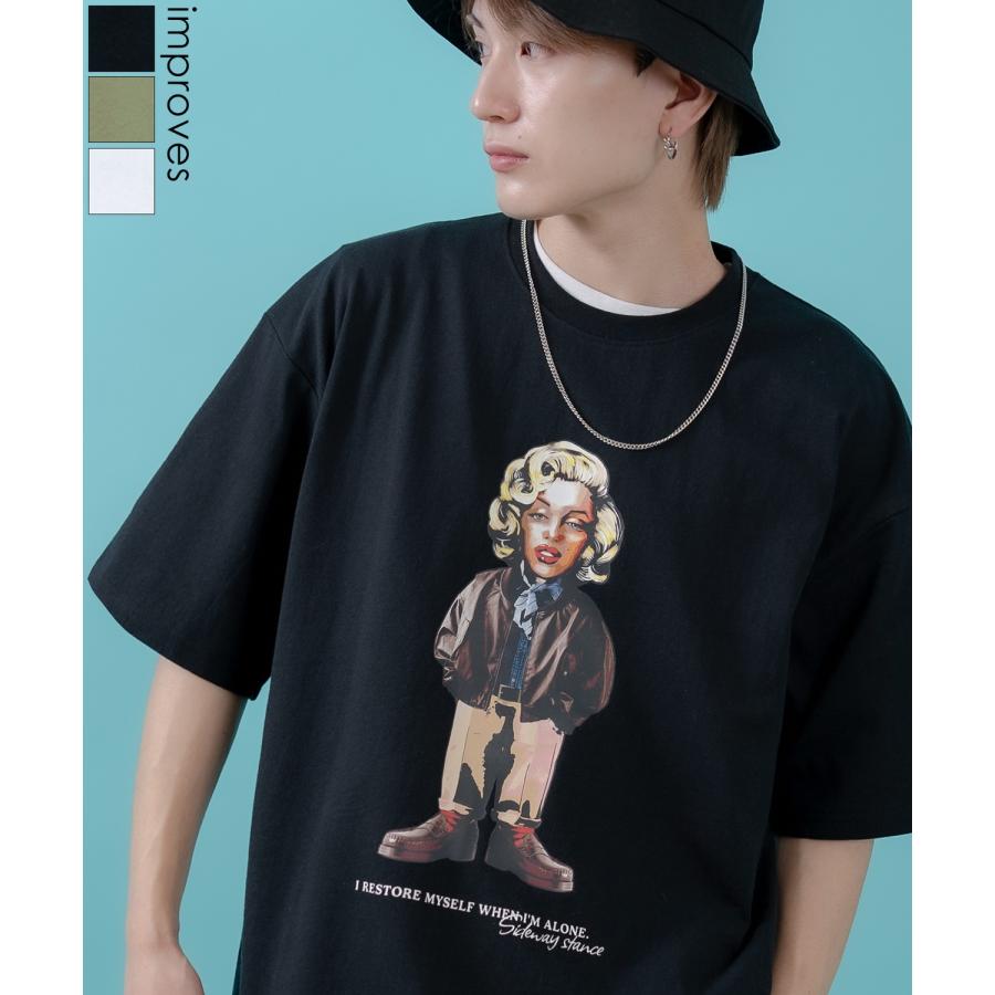 半袖Tシャツ メンズ レディース オリジナルプリント オールド ウーマン グラフィック カットソー 大きめ アメカジ カジュアル スケーター ストリート 古着MIX | improves