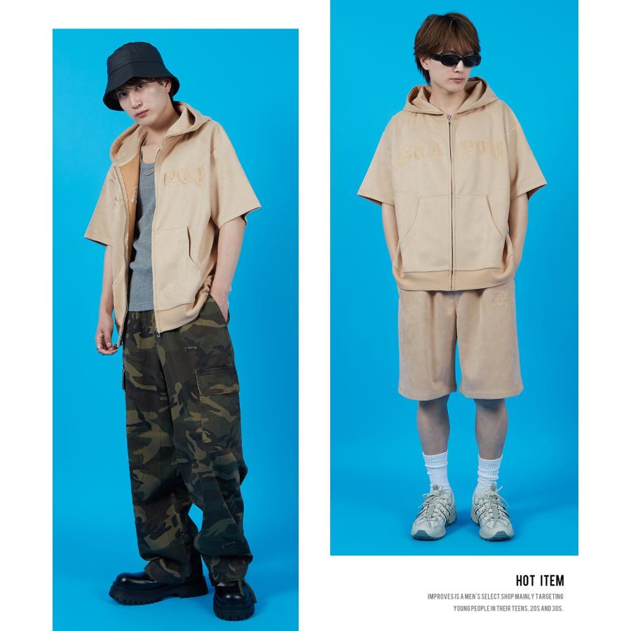 パーカー メンズ SIDEWAY STANCE サイドウェイスタンス スエードポンチ 半袖ジップパーカー アメカジ カジュアル スケーター ストリート 古着MIX 韓国 | improves | 14