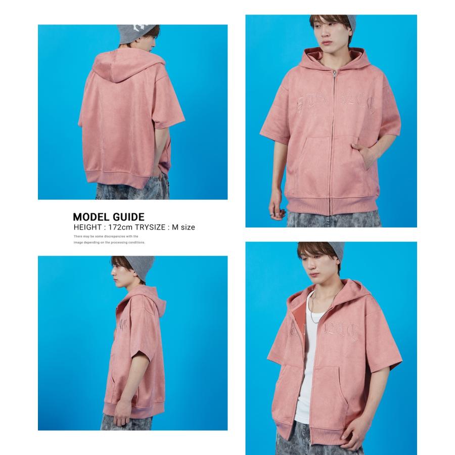 パーカー メンズ SIDEWAY STANCE サイドウェイスタンス スエードポンチ 半袖ジップパーカー アメカジ カジュアル スケーター ストリート 古着MIX 韓国 | improves | 18