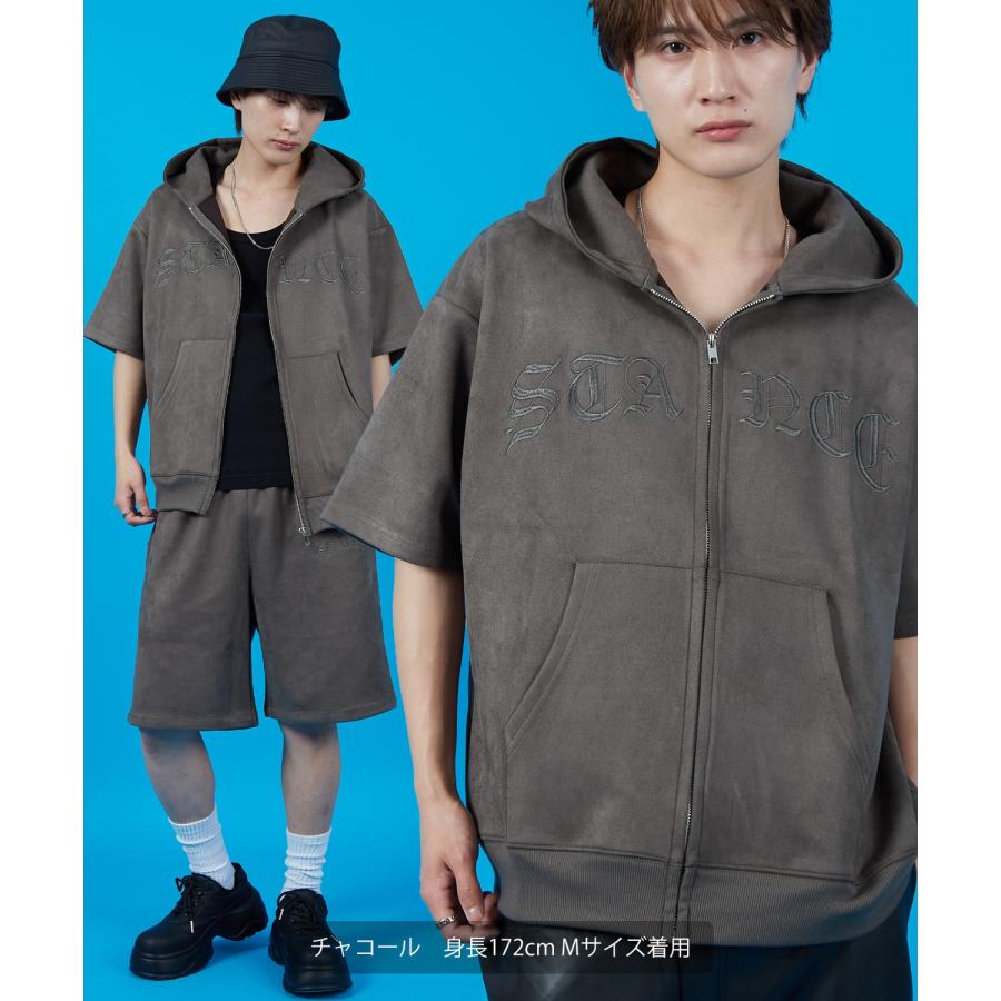 パーカー メンズ SIDEWAY STANCE サイドウェイスタンス スエードポンチ 半袖ジップパーカー アメカジ カジュアル スケーター ストリート 古着MIX 韓国 | improves | 04