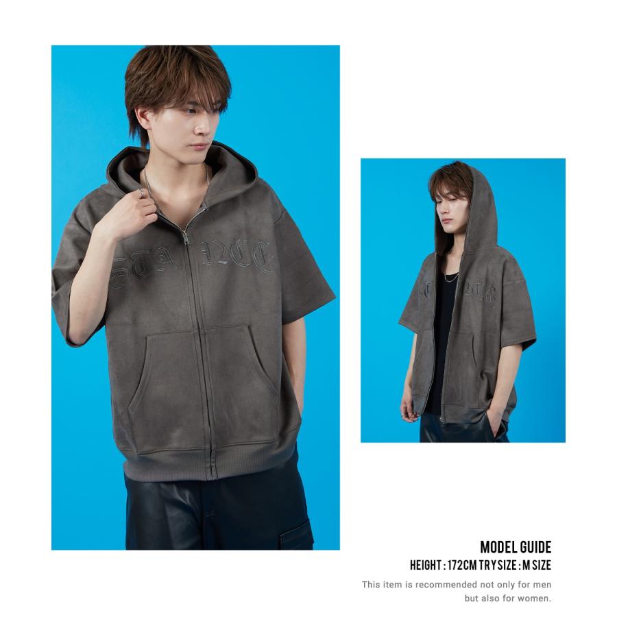 パーカー メンズ SIDEWAY STANCE サイドウェイスタンス スエードポンチ 半袖ジップパーカー アメカジ カジュアル スケーター ストリート 古着MIX 韓国 | improves | 05