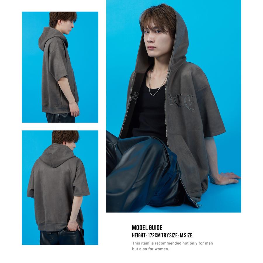 パーカー メンズ SIDEWAY STANCE サイドウェイスタンス スエードポンチ 半袖ジップパーカー アメカジ カジュアル スケーター ストリート 古着MIX 韓国 | improves | 06