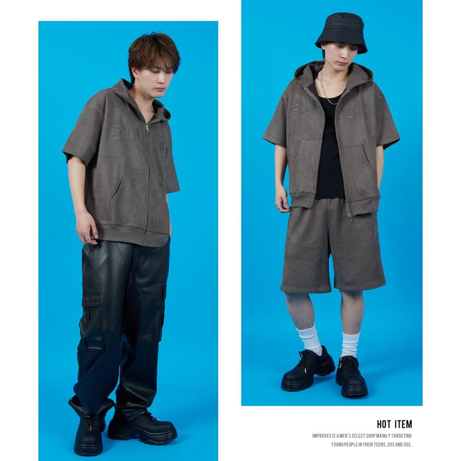 パーカー メンズ SIDEWAY STANCE サイドウェイスタンス スエードポンチ 半袖ジップパーカー アメカジ カジュアル スケーター ストリート 古着MIX 韓国 | improves | 07
