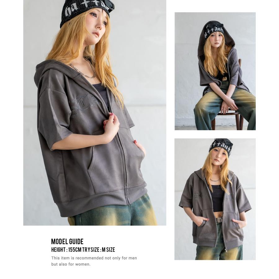 パーカー メンズ SIDEWAY STANCE サイドウェイスタンス スエードポンチ 半袖ジップパーカー アメカジ カジュアル スケーター ストリート 古着MIX 韓国 | improves | 08