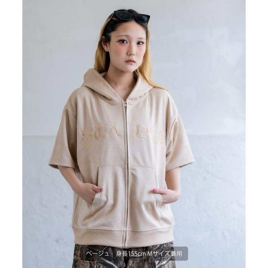 パーカー メンズ SIDEWAY STANCE サイドウェイスタンス スエードポンチ 半袖ジップパーカー アメカジ カジュアル スケーター ストリート 古着MIX 韓国 | improves | 10