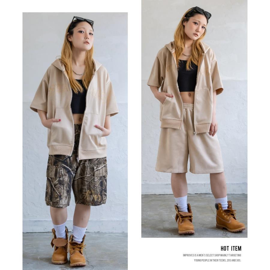 パーカー メンズ SIDEWAY STANCE サイドウェイスタンス スエードポンチ 半袖ジップパーカー アメカジ カジュアル スケーター ストリート 古着MIX 韓国 | improves | 12