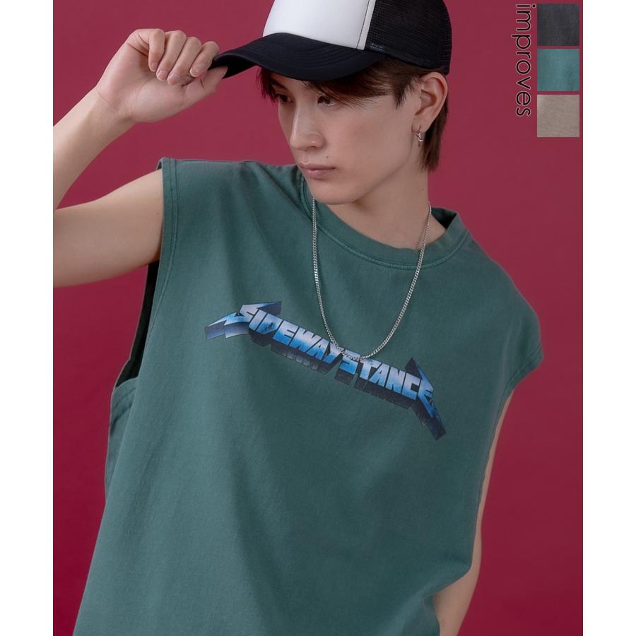 Tシャツ メンズ SIDEWAY STANCE サイドウェイスタンス ピグメント加工 ヴィンテージ加工 メタルバンド ノースリーブ カットソー スケーター ストリート 韓国 | improves