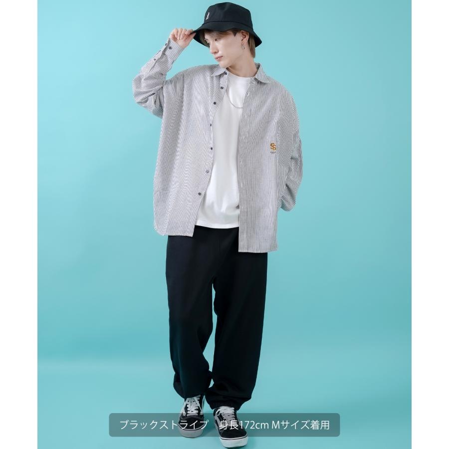 長袖シャツ メンズ サイドウェイスタンス ワンポイント ストライプシャツ 大きめ アメカジ カジュアル スケーター ストリート 古着MIX 韓国 | improves | 13