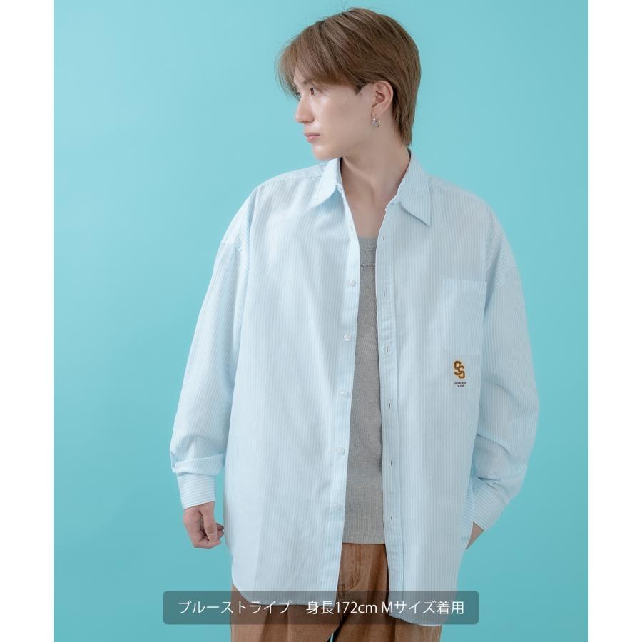 長袖シャツ メンズ サイドウェイスタンス ワンポイント ストライプシャツ 大きめ アメカジ カジュアル スケーター ストリート 古着MIX 韓国 | improves | 14