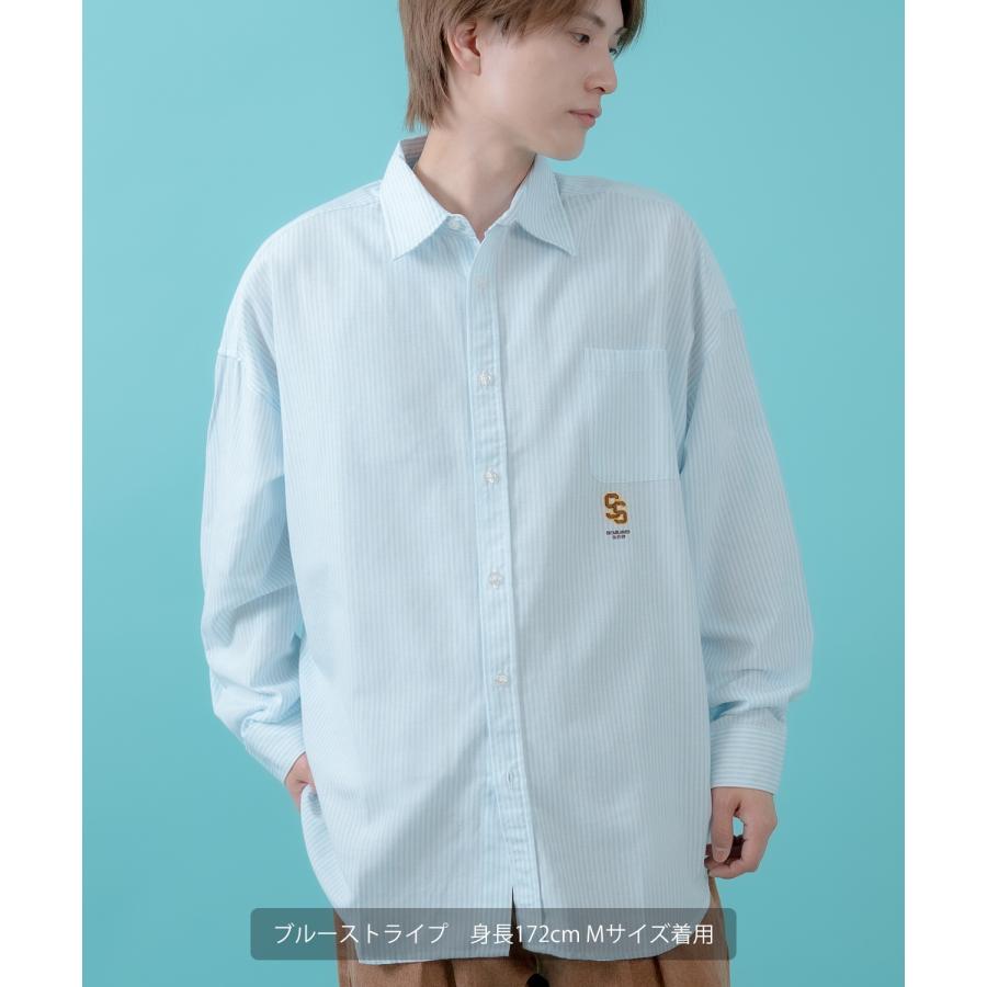 長袖シャツ メンズ サイドウェイスタンス ワンポイント ストライプシャツ 大きめ アメカジ カジュアル スケーター ストリート 古着MIX 韓国 | improves | 16