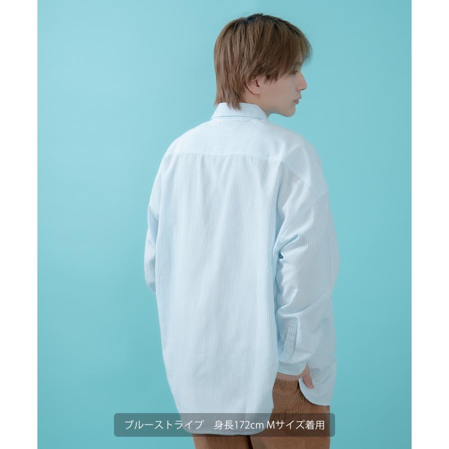 長袖シャツ メンズ サイドウェイスタンス ワンポイント ストライプシャツ 大きめ アメカジ カジュアル スケーター ストリート 古着MIX 韓国 | improves | 18