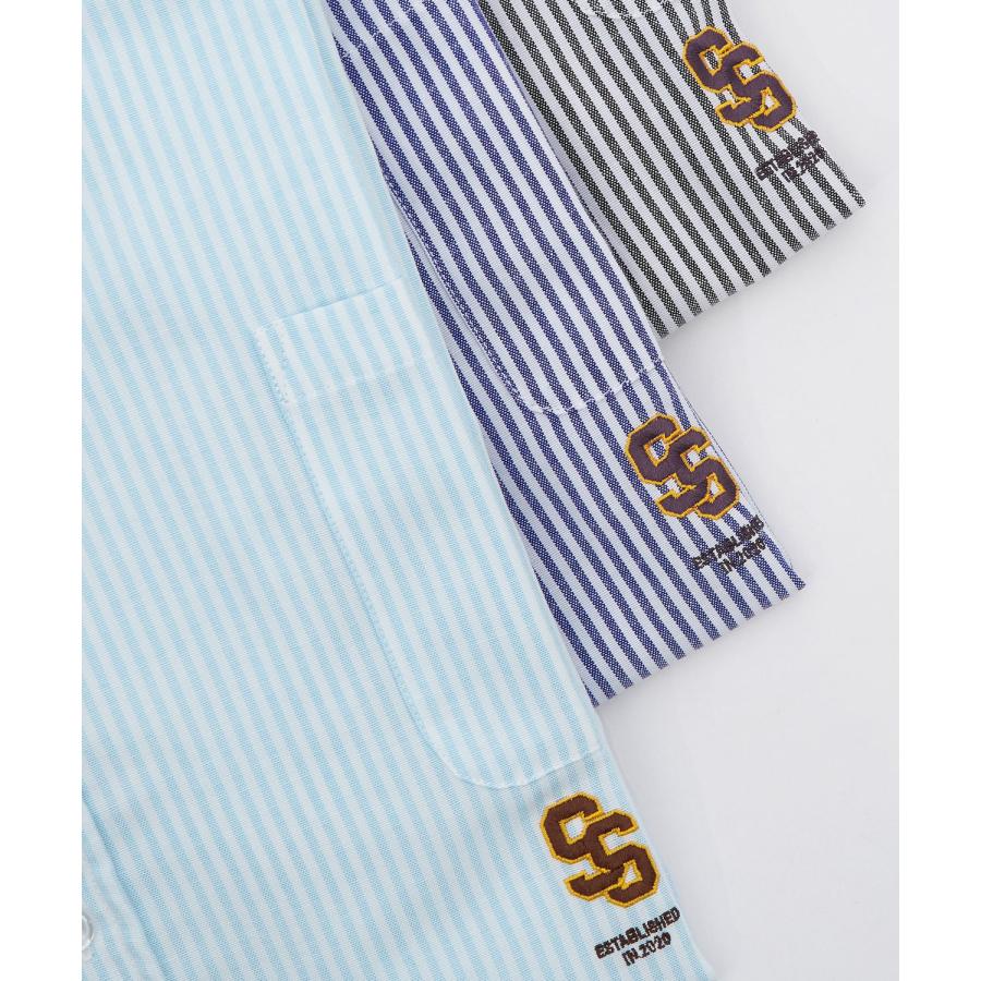 長袖シャツ メンズ サイドウェイスタンス ワンポイント ストライプシャツ 大きめ アメカジ カジュアル スケーター ストリート 古着MIX 韓国 | improves | 20